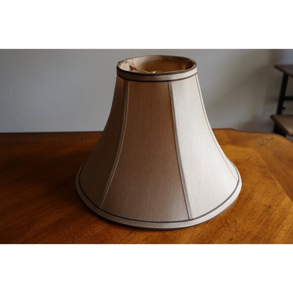 Vintage Tan Silky Fabric Lampshade 8.5" Tall Round Bell Shape 6 Panels - Picture 3 of 16